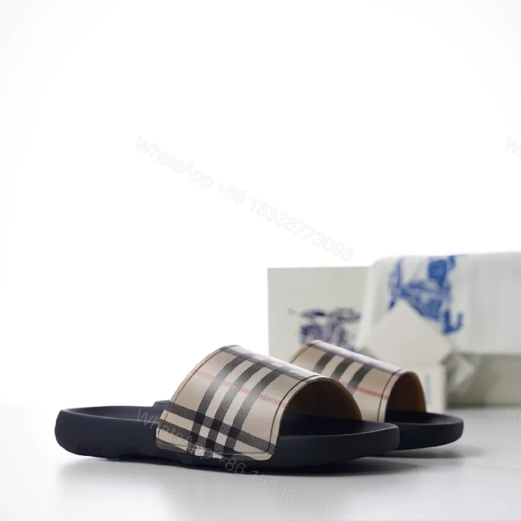 View 6 of Beige Checkered Slide: Contoured Comfort
