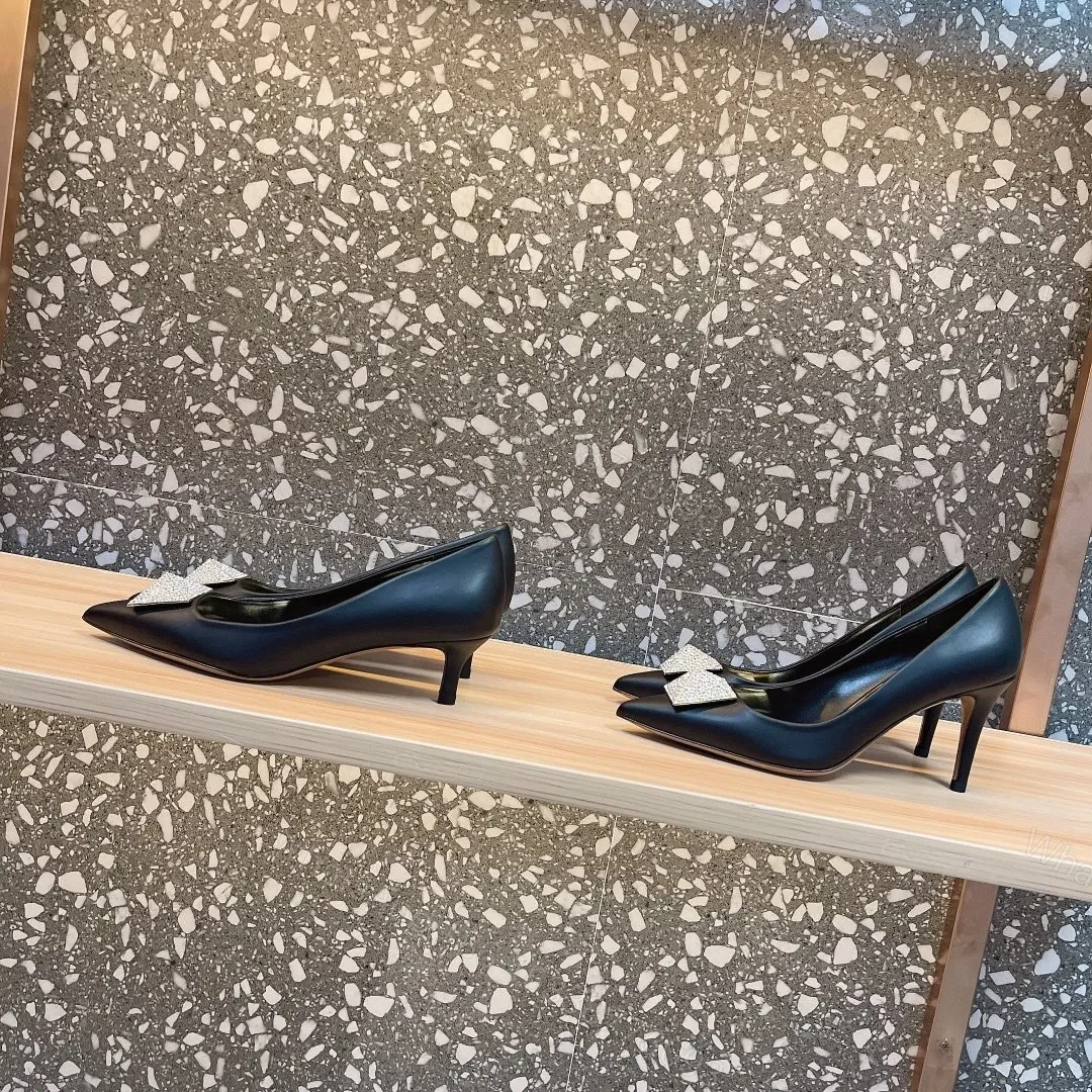 View 6 of Valentino Women Black Leather Embellished Pumps