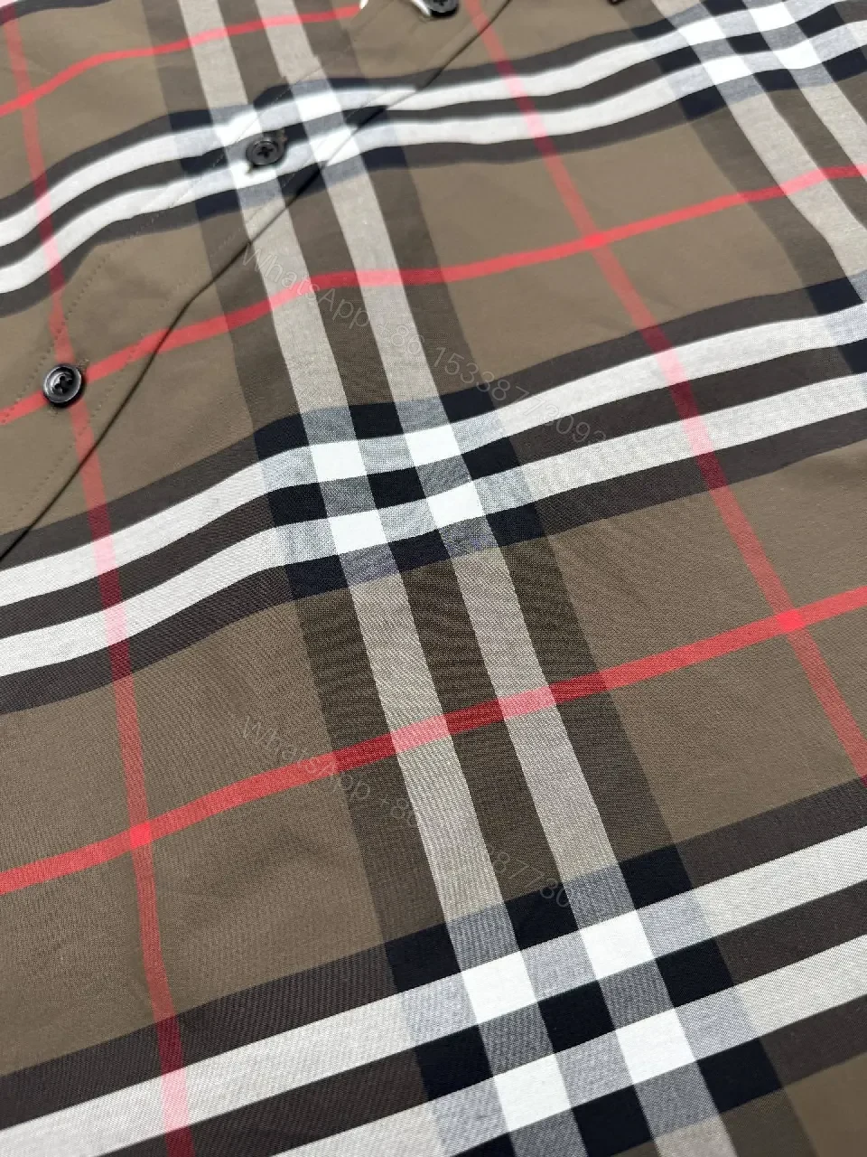 View 3 of Brown Plaid Cotton Button-Down Shirt with Signature Pattern