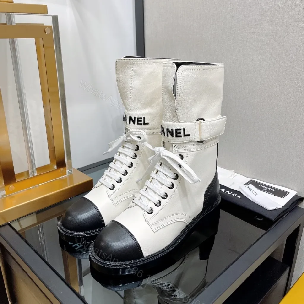 View 8 of Monochrome Leather Combat Boots with Signature Strap