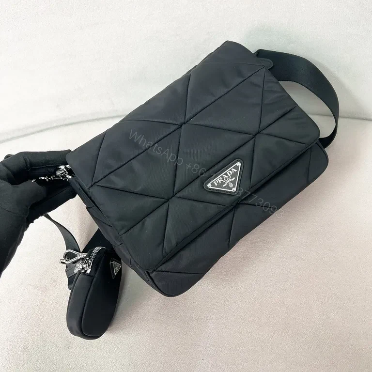 View 8 of Compact Quilted Messenger Bag â€” Dark Matte Black Prada Accent