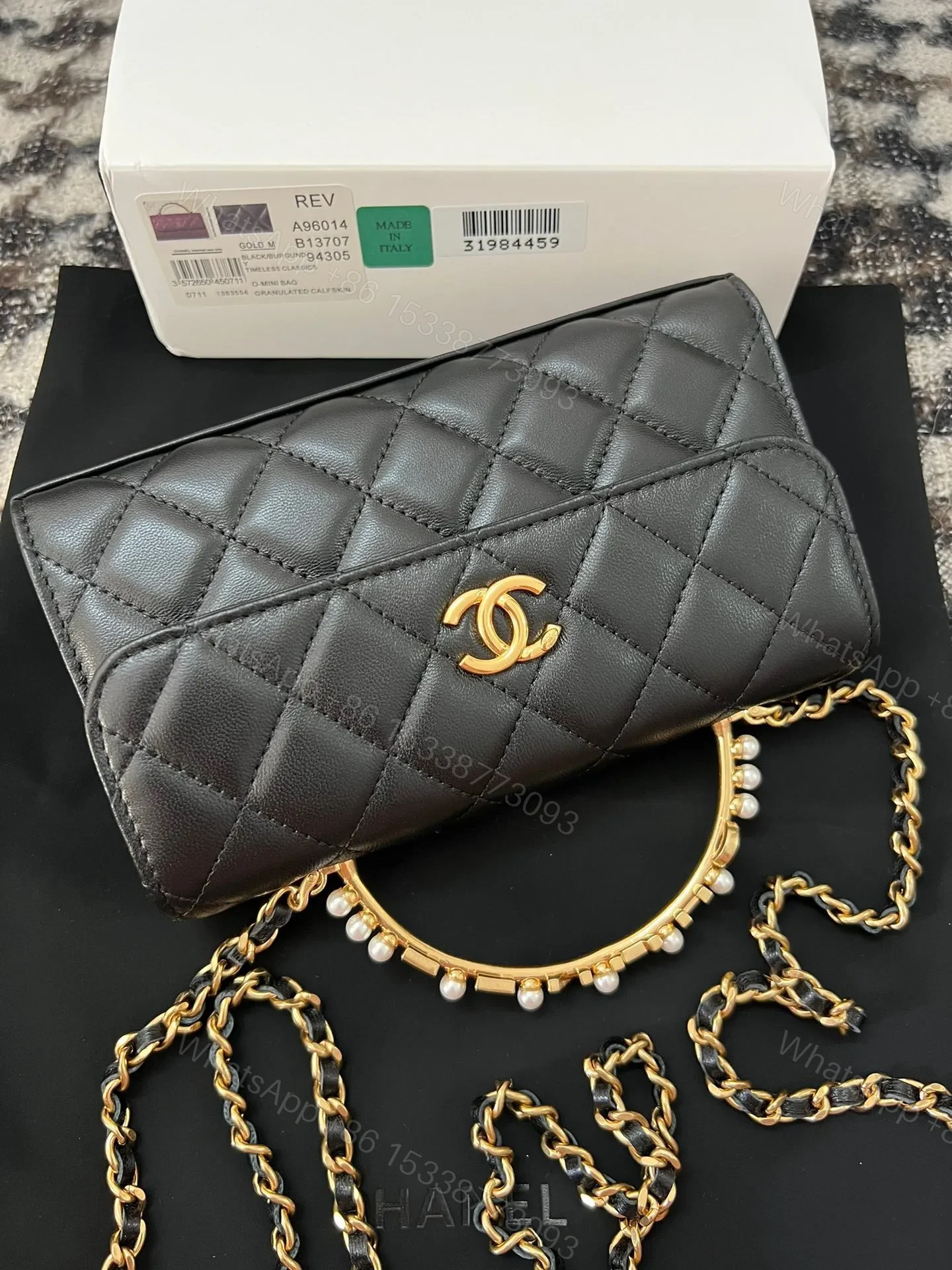 View 9 of Chanel Woc Black Handbags Pearl Handle Plated Lock Gold 19cm