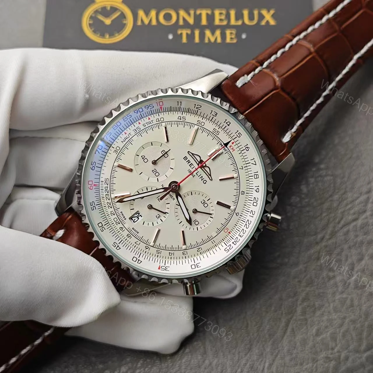 View 11 of Replica Breitling Navitimer Automatic Silver Alligator Watch AB0139211G1P1