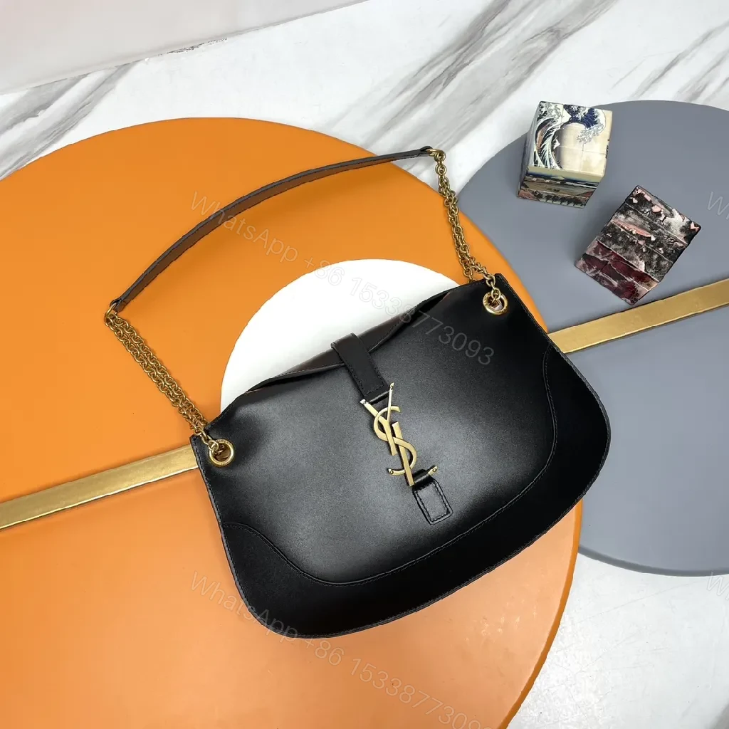 Black Leather Crossbody: Ultra-Sleek, Gold Accent, Structured Utility Bag — view 1