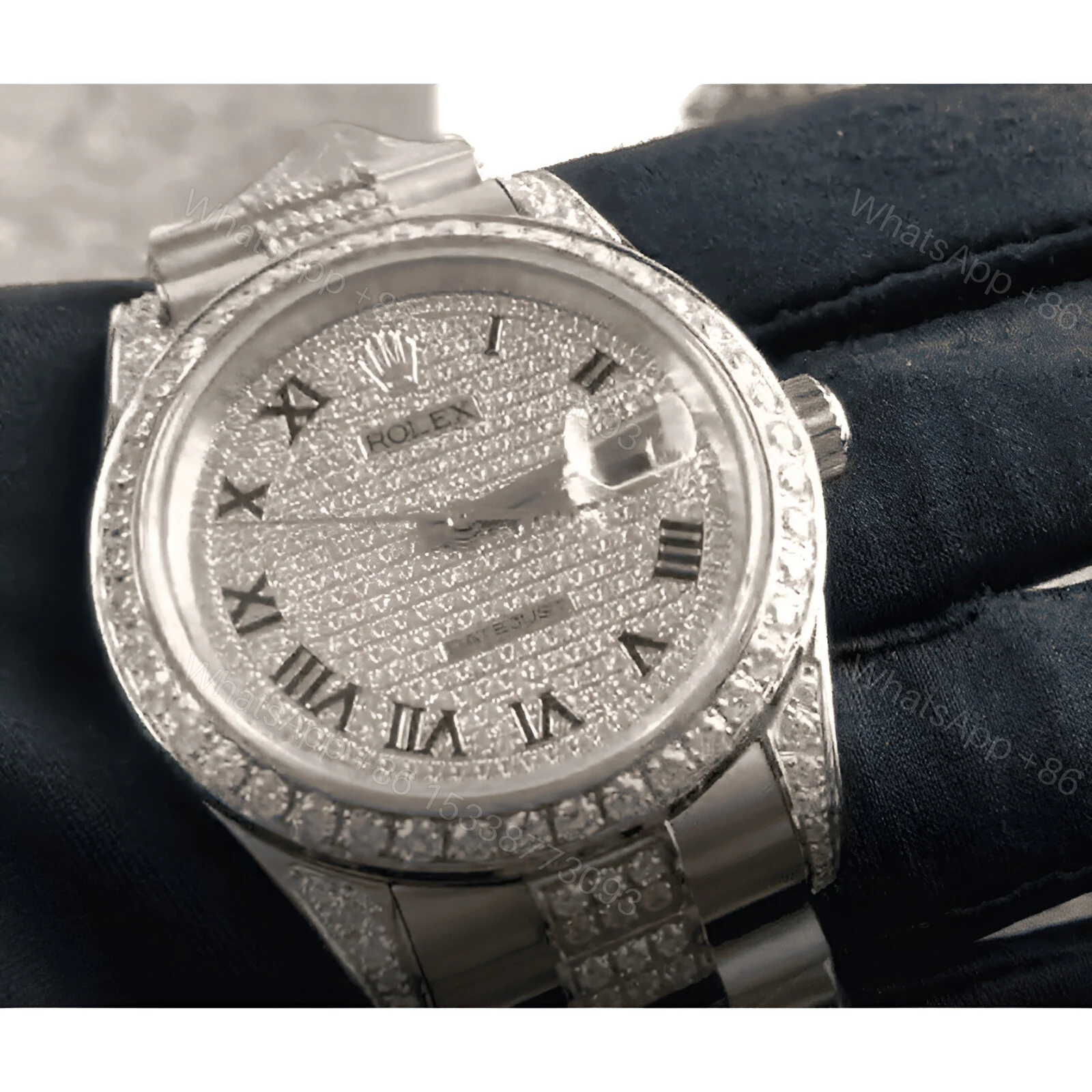View 2 of Rolex Datejust 116622 White Gold Diamond Dial Iced Out Replica