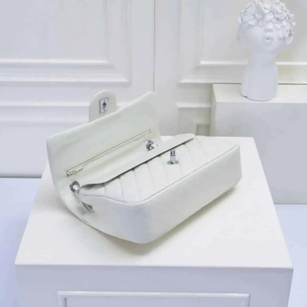 View 5 of CHANEL CLASSIC DOUBLE FLAP BAG WHITE SILVER HARDWARE 25CM