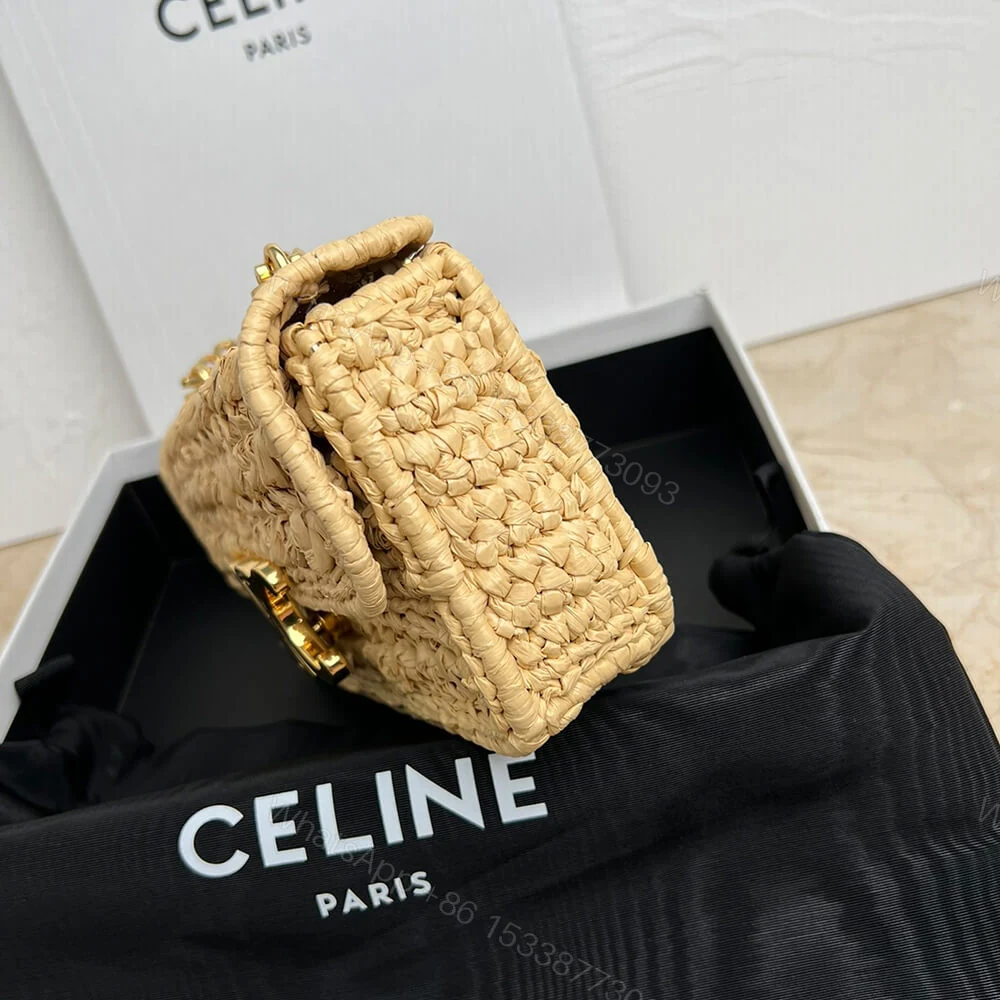 View 3 of CELINE CHAIN SHOULDER BAG CLAUDE IN RAFFIA EFFECT TEXTILE