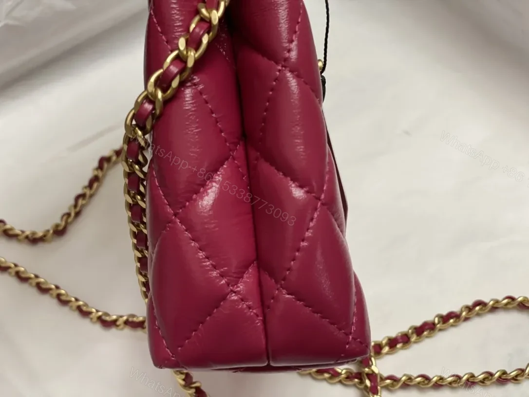 View 9 of Chic Fuchsia Quilted Mini Bag with Gold Hardware