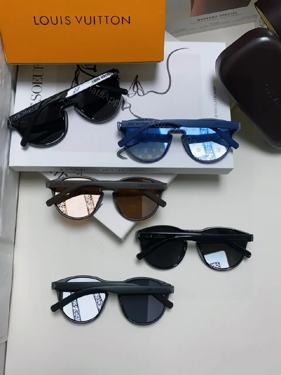 View 9 of Blue Translucent Monogram Shield Sunglasses - Oversized, UV-safe, Light-Weight Acetate