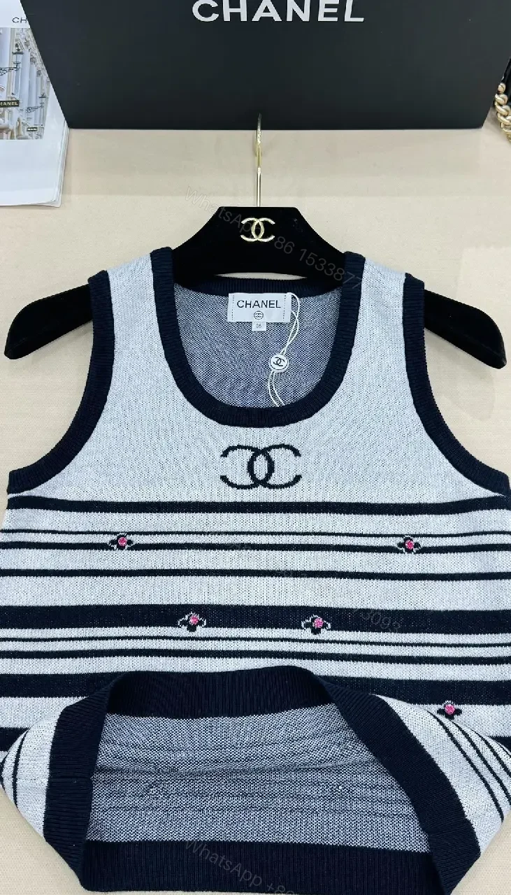 View 4 of Elegant Knit Tank with Navy Stripe - Luxe Texture & Layering