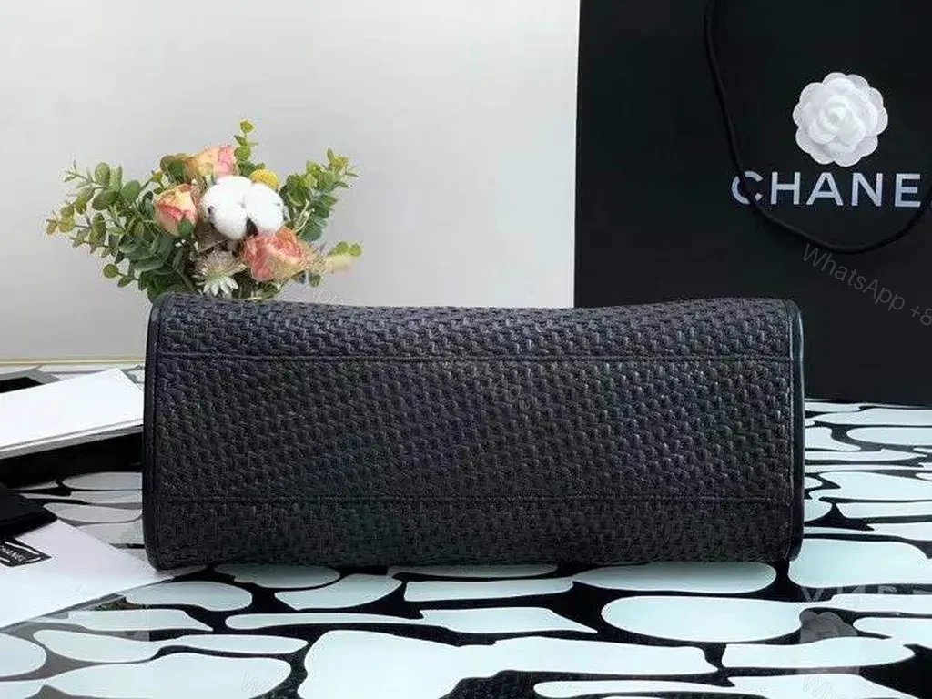 View 6 of Structured Black Caviar Tote: Chain-Accent, CHANEL-Inspired Luxury Tote