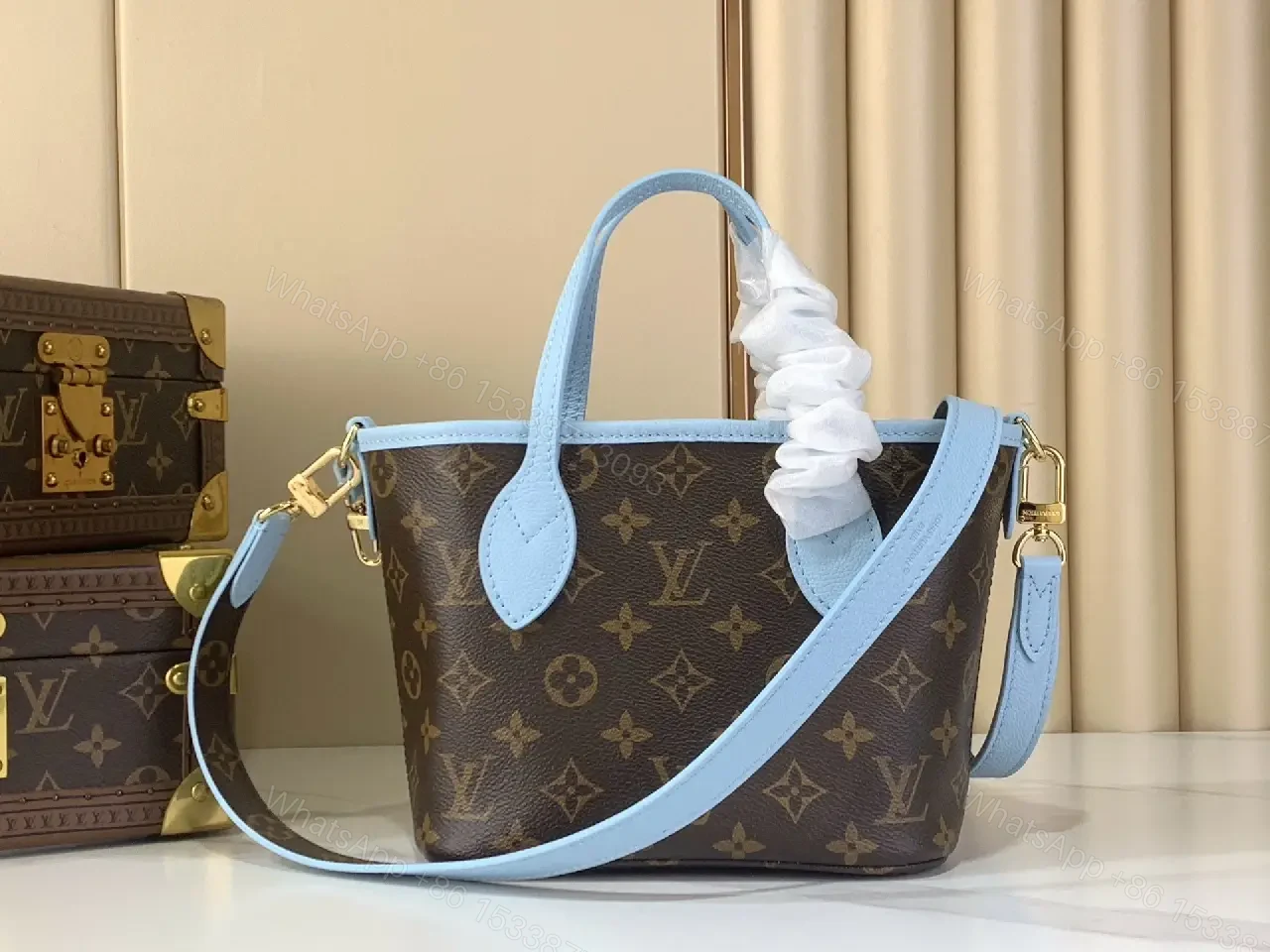 View 8 of Pastel Monogram Tote: Luxurious Monogram-Accent Carryall Tote