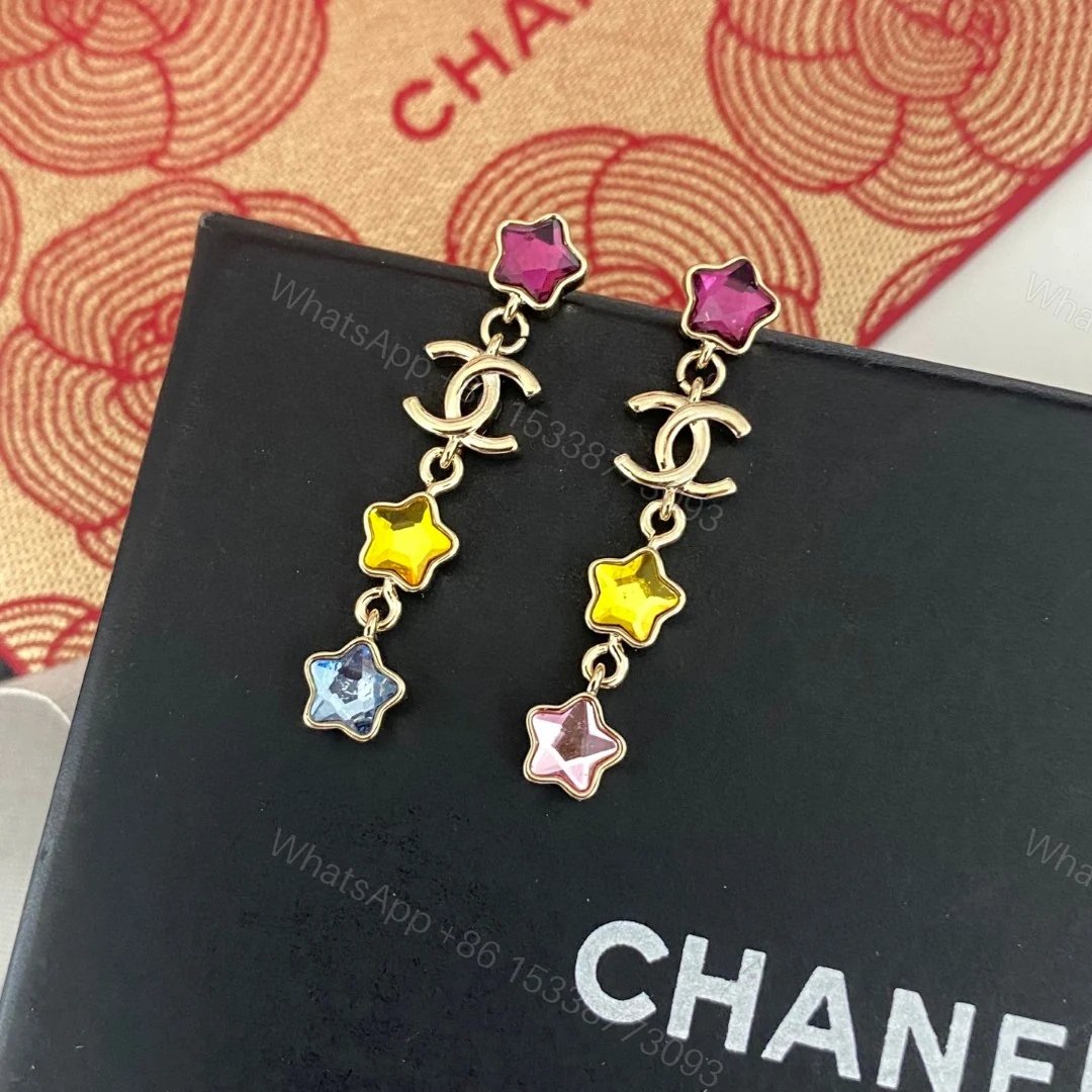 Chanel高仿彩色星星耳環 女款垂墜設計甜美童趣風飾品 — view 1