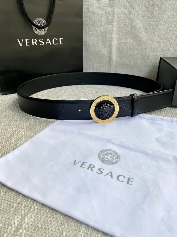 View 7 of Versace Black Leather Belt with Medusa Buckle â€“ Luxe Everyday Accessory