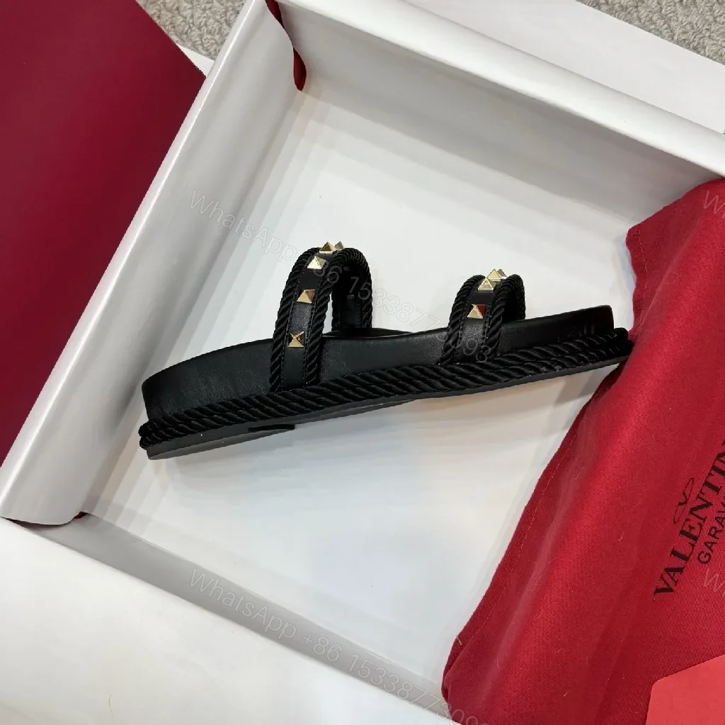 View 7 of Statement Leather Slide with Rope Trim Studs