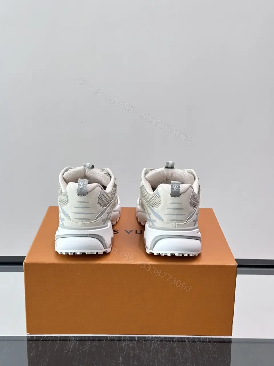 View 2 of Beige Mesh Chunky Sneaker Tech-Wavesole Louis Vuitton Style Sneakers
