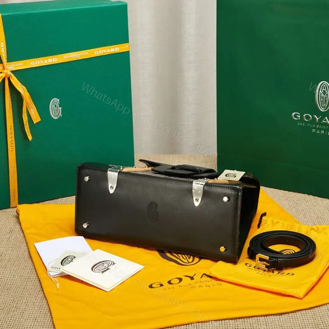 View 5 of Goyard SAIGON Black Handbag With Wooden Handle 28cm