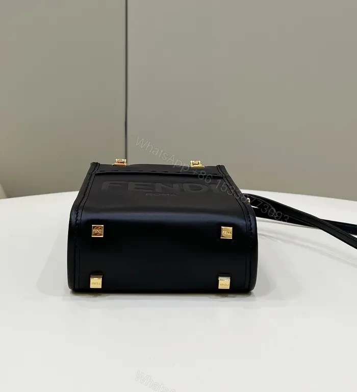 View 7 of Compact Leather Mini Handbag with Tortoishell Handle - Black, Fendi-inspired Style