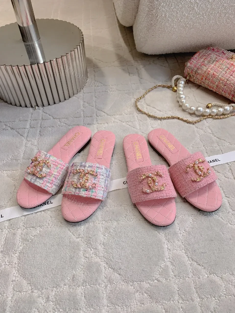 Pink Quilted Slide Sandals: Luxe Comfortable Slip-Ons — view 1