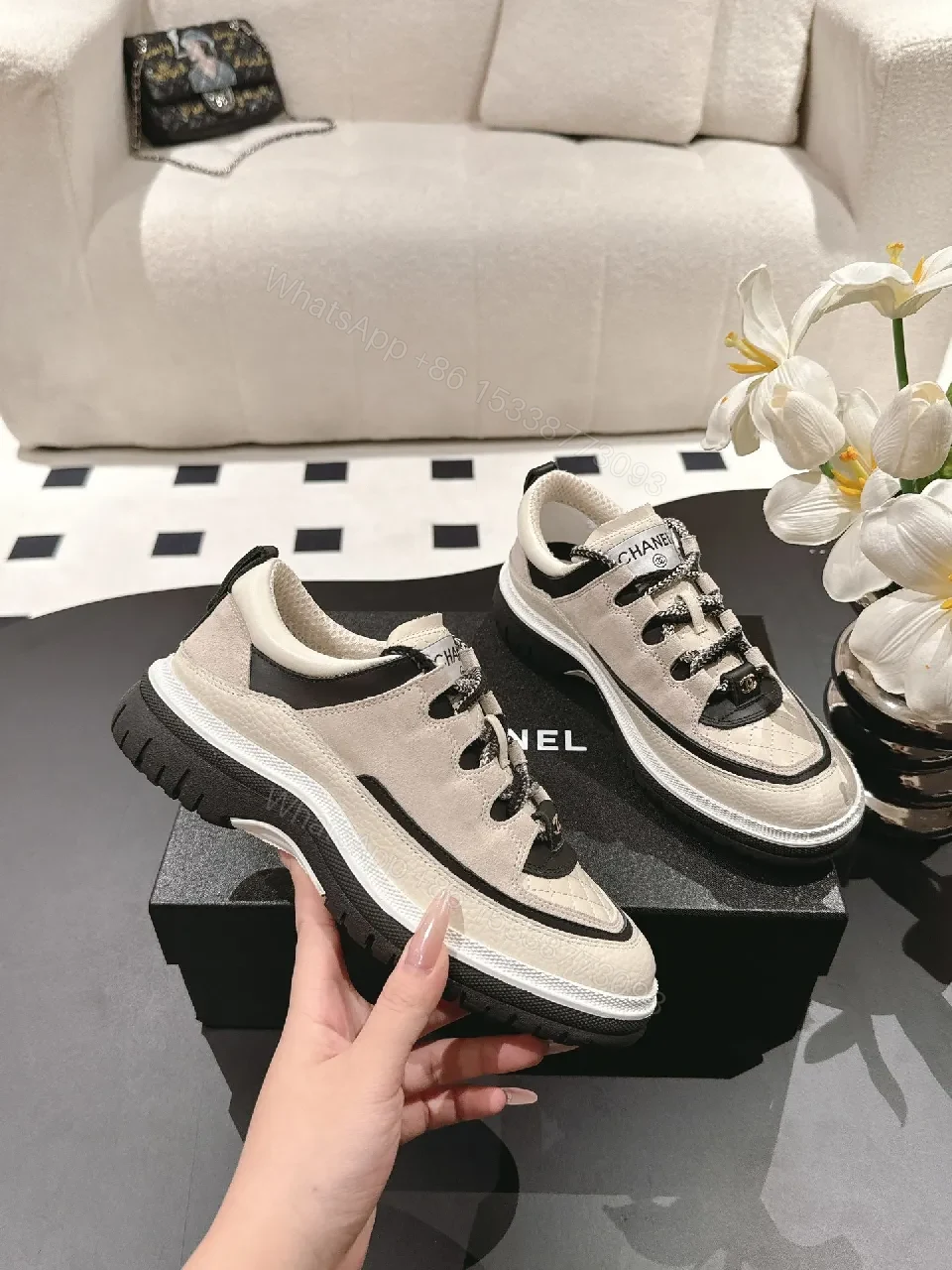 View 5 of Chic Quilted Leather Sneaker: Luxe Contrast, All-Day Comfort