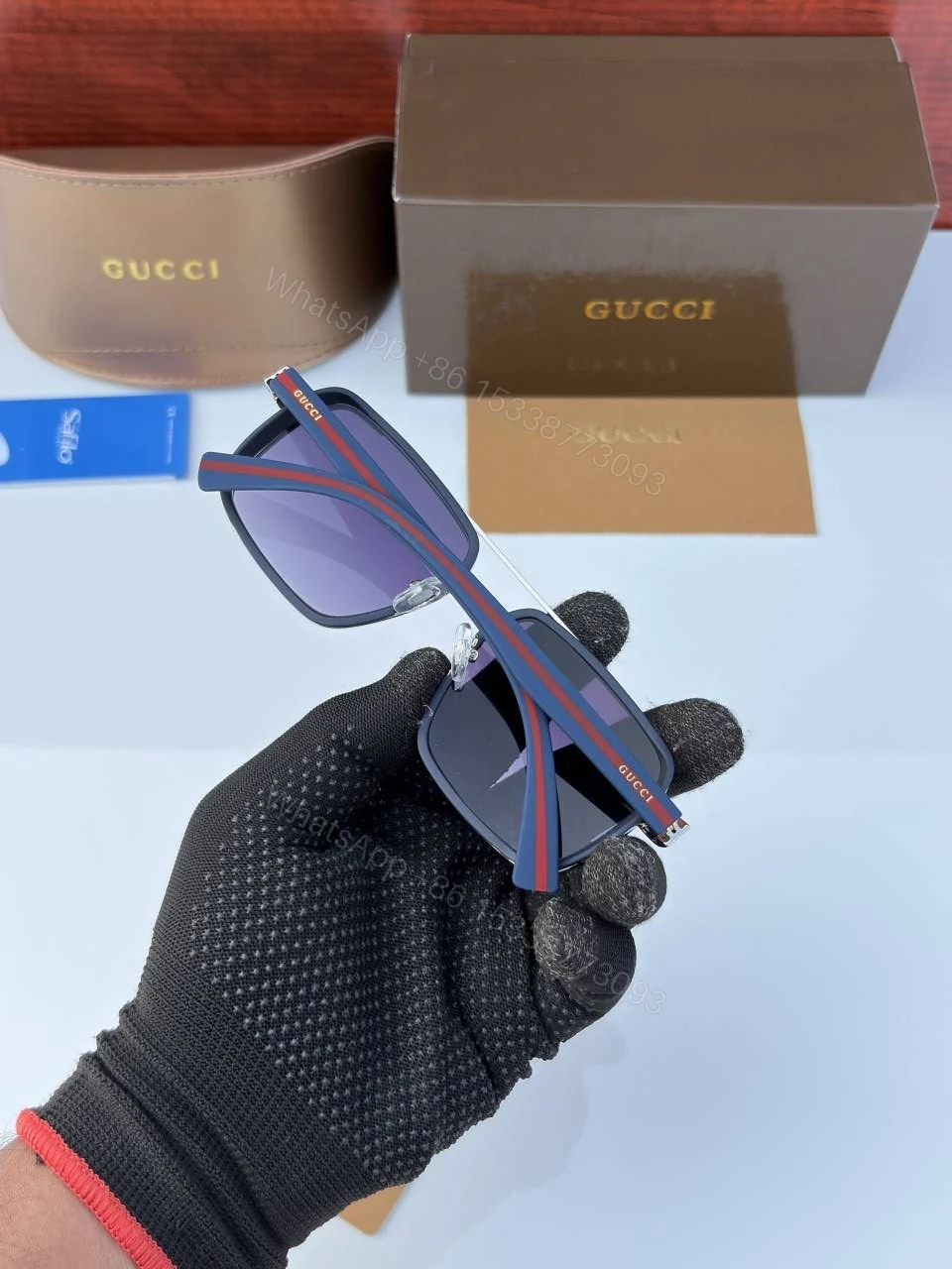 View 3 of First Copy Gucci Navigator Sunglasses Silver Frame Gradient Grey Lens