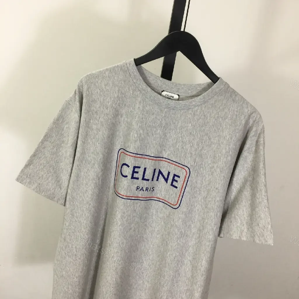 View 4 of Gray Knit Tee with Subtle Logo, Casual Luxe Top