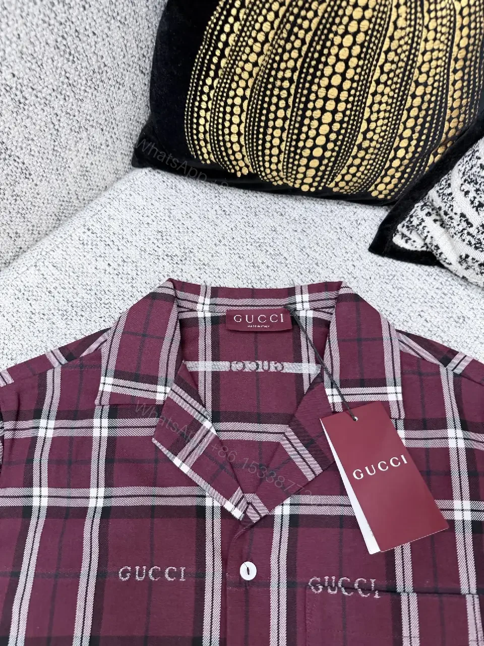 View 6 of Burgundy Plaid Button-Up — Premium Casual Camp Collar Shirt