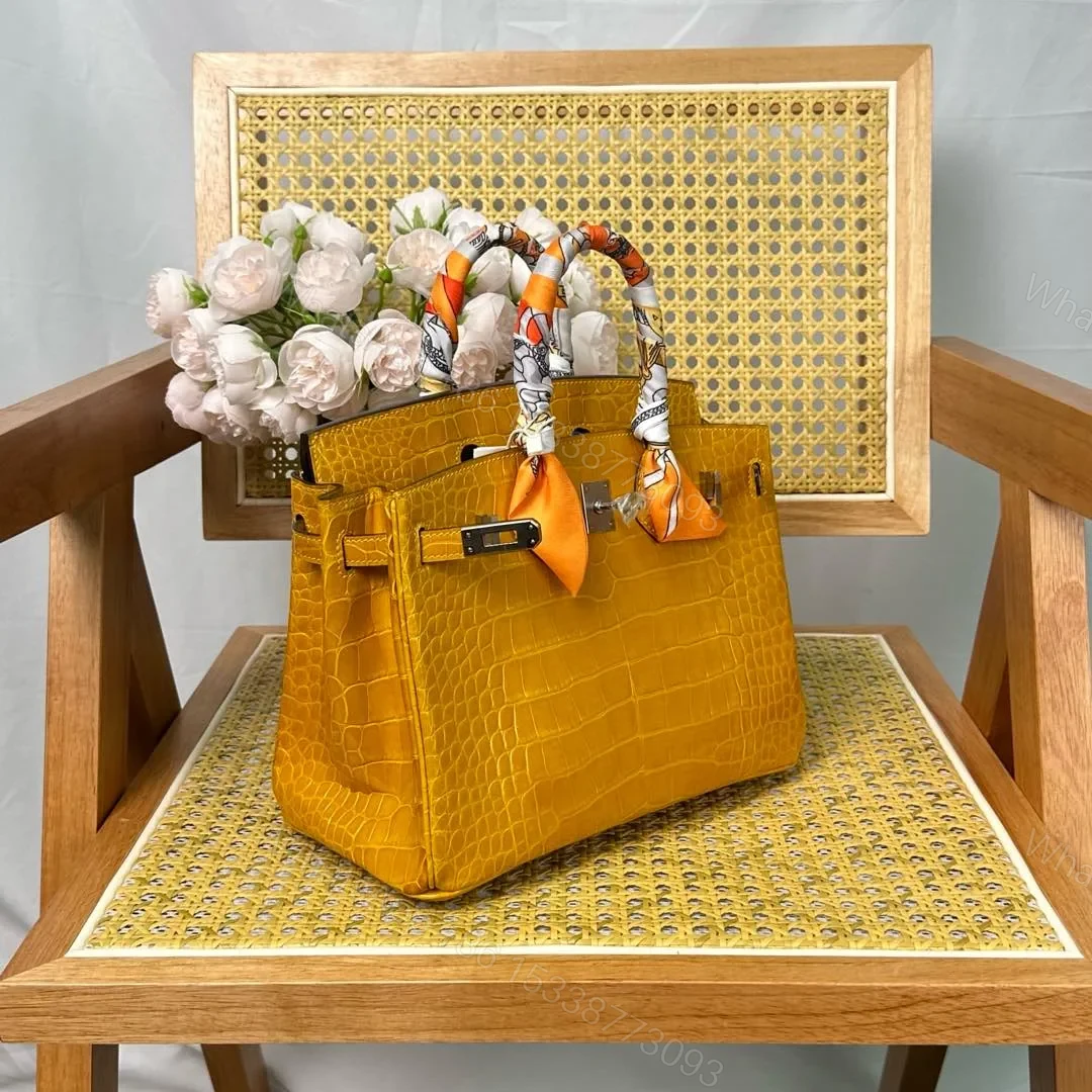View 3 of Hermes Birkin 25cm Amber Yellow Crocodile Leather Silver Hardware
