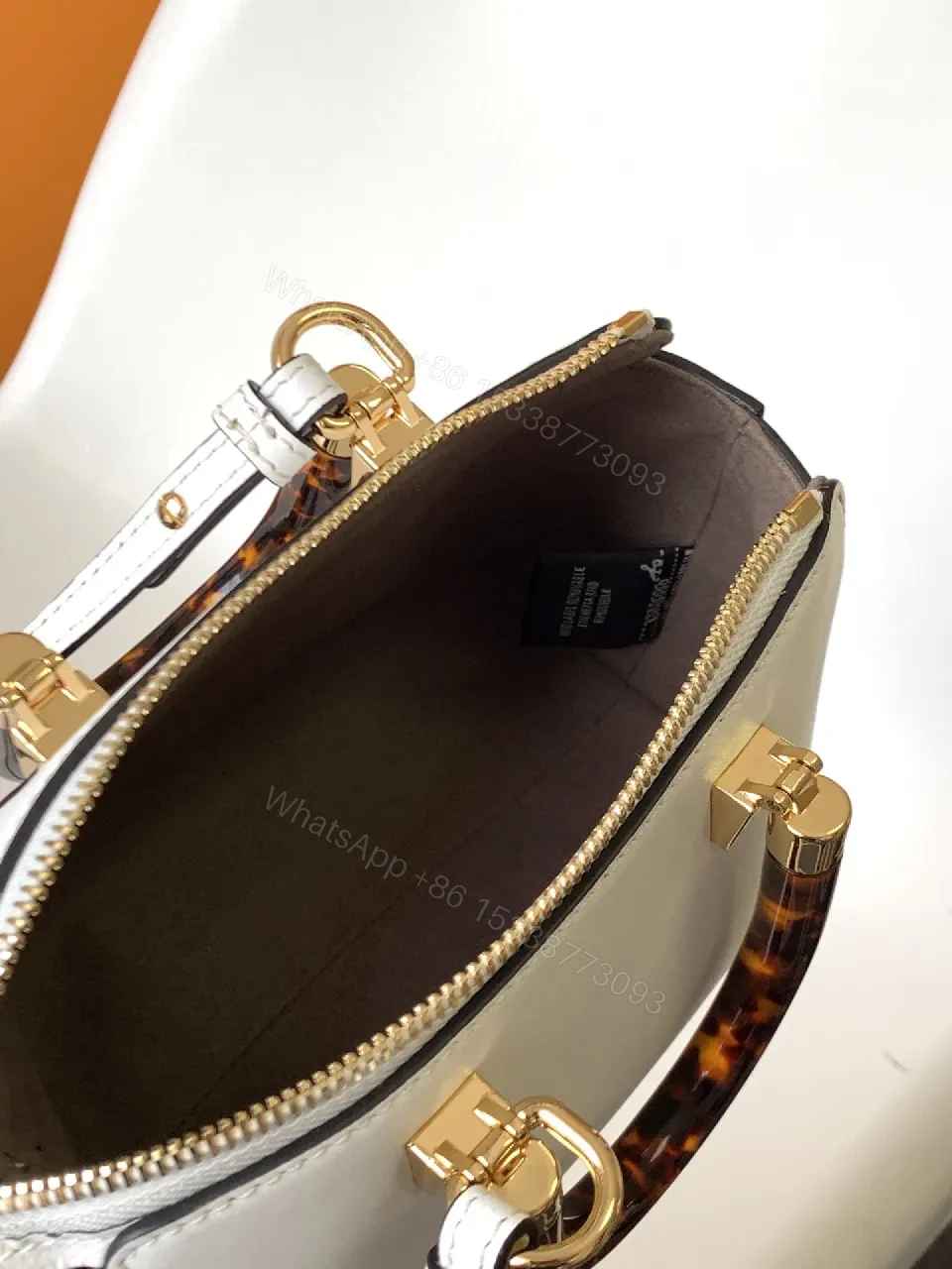 View 7 of White Leather Handbag Crystal-Embellished Logo