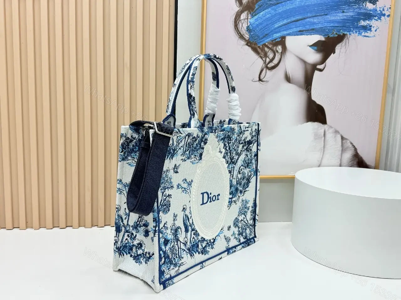 View 7 of Blue Ivory Toile de Jouy Structured Tote - Luxe Everyday Tote