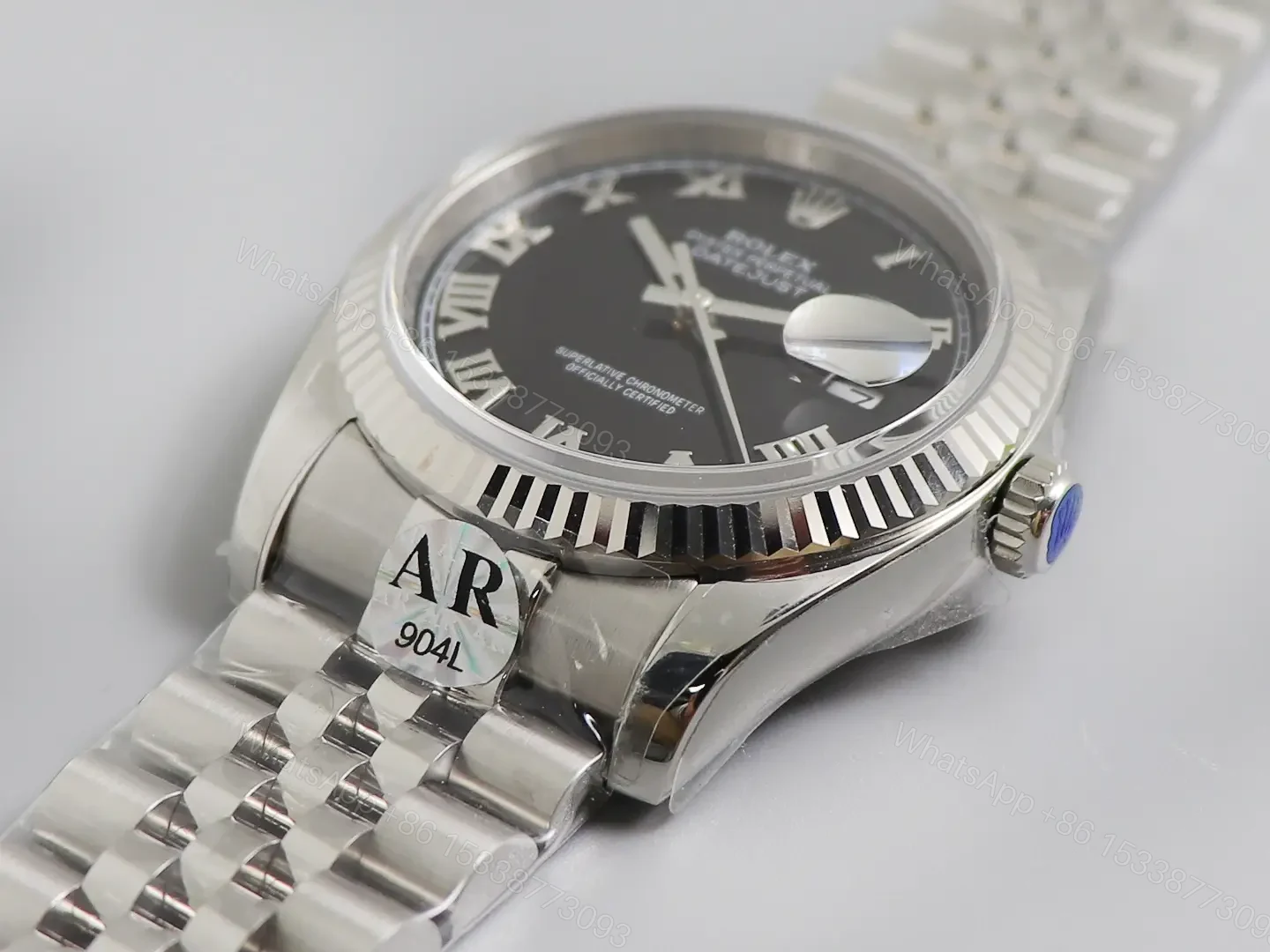 View 2 of Rolex Datejust 36 Stainless Steel Fluted Jubilee Black Roman 116234-0086