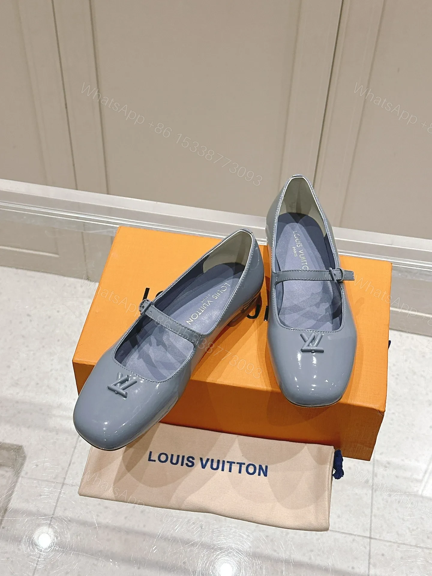 View 4 of LV Women Light Blue Patent Leather Mary Jane Loafers
