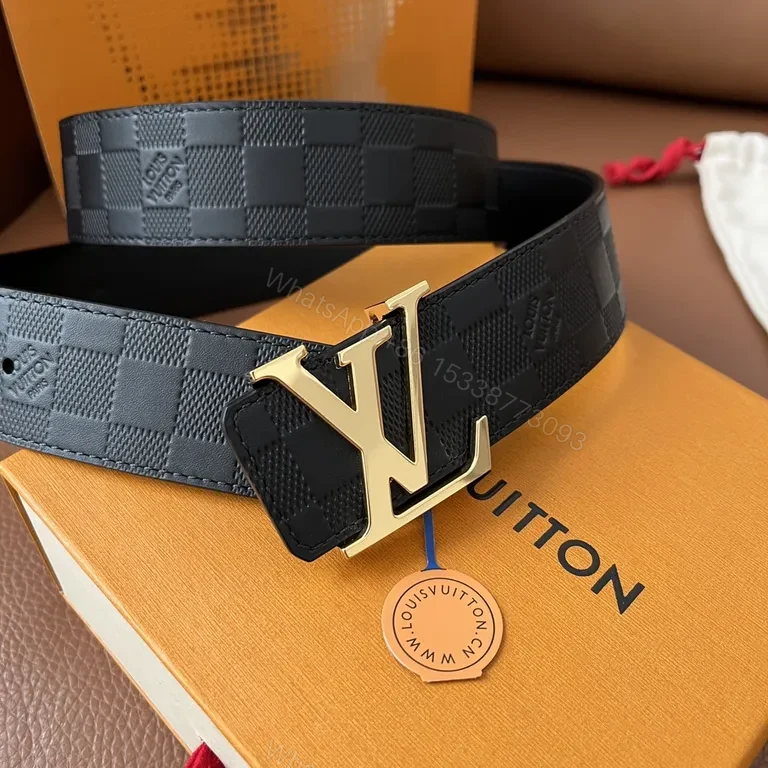View 5 of Checkerboard LV Belt: Signature Emblem Leather-Style Accessory