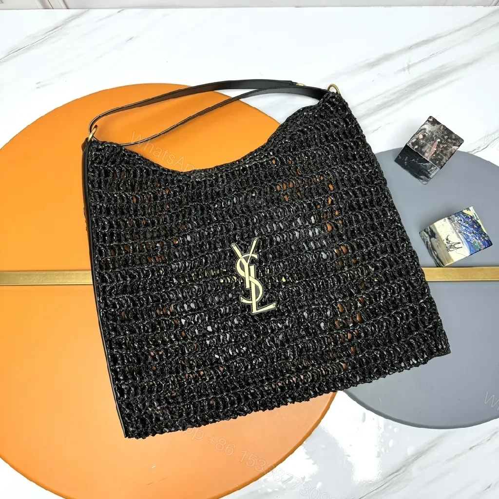 Handwoven Mesh Tote: Luxe Black, Gold Logo, Everyday — view 1