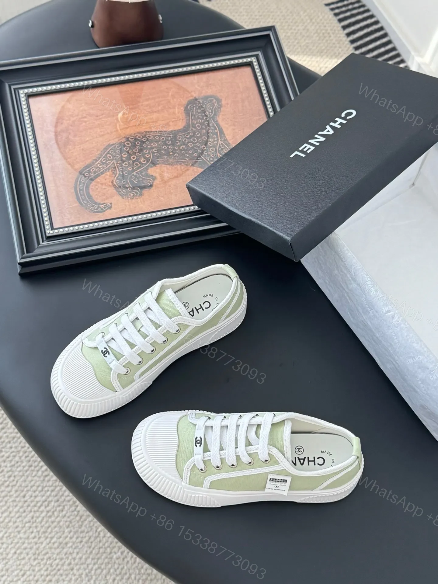 View 6 of Chanel Women Light Green Canvas Sneakers