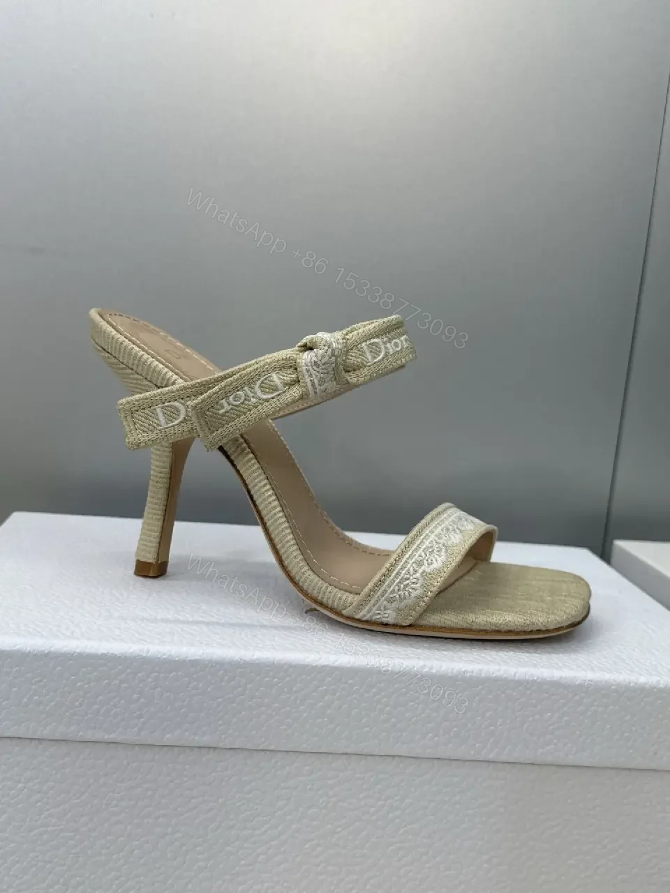 View 2 of Champagne-Embroidered Open-Back Sandals with Cushioned Comfort