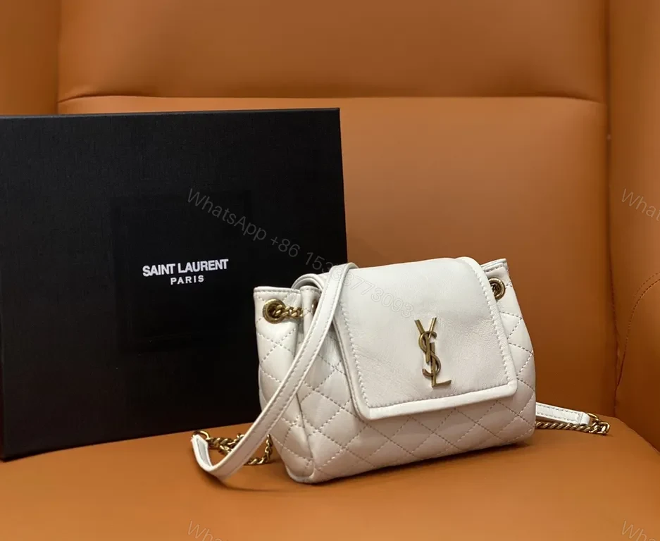 View 2 of Quilted White Calfskin Mini Crossbody, YSL-Style Luxe
