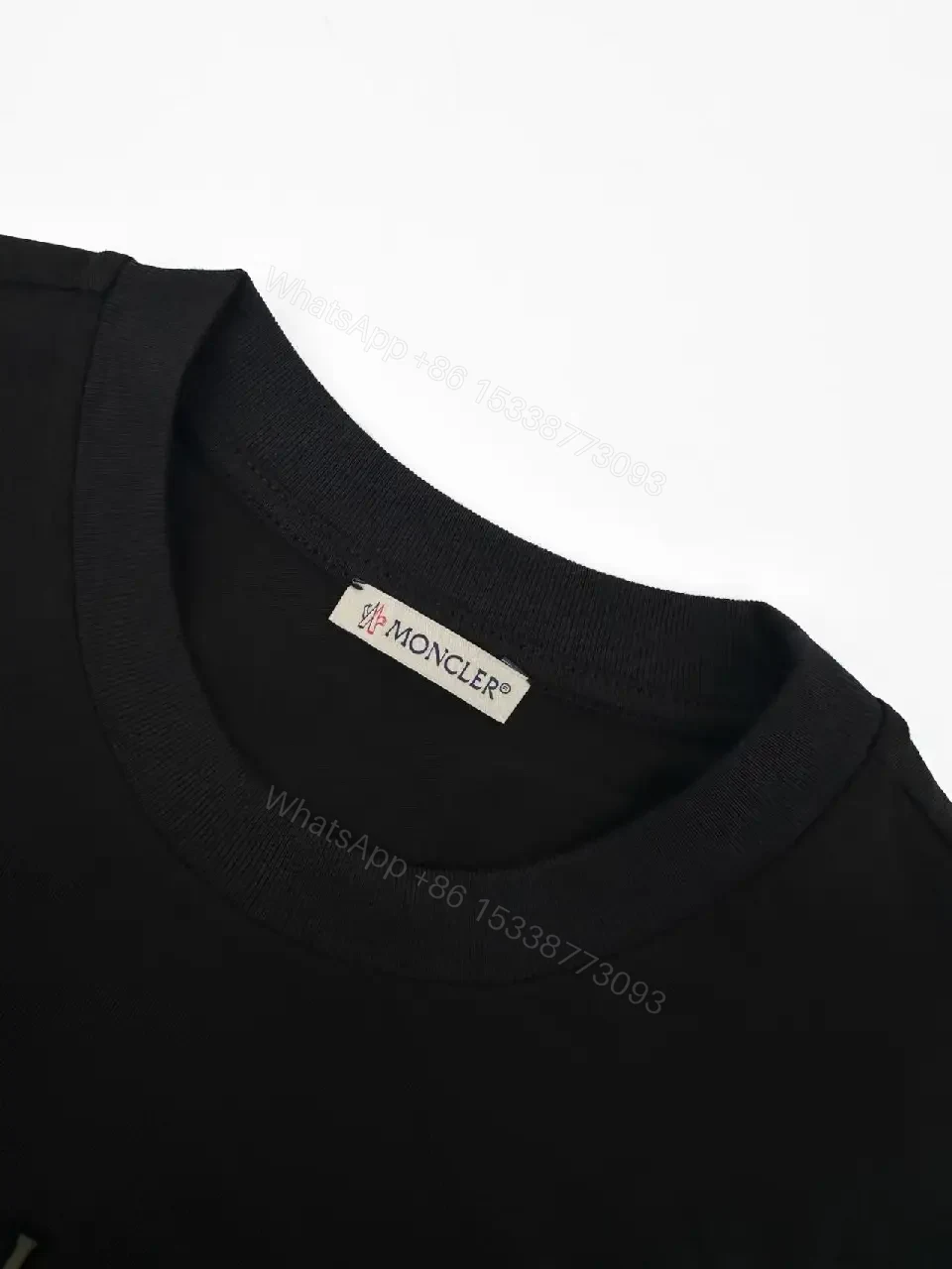 View 12 of Black Cotton Crewneck Tee with Logo Patch, Relaxed Fit T-shirt