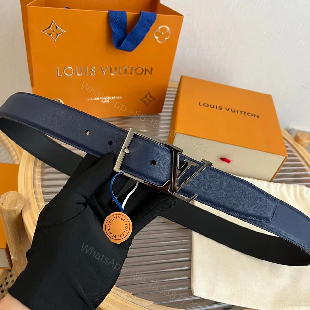 View 4 of Blue Leather Belt with Signature Buckle - Modern Luxury Accessory
