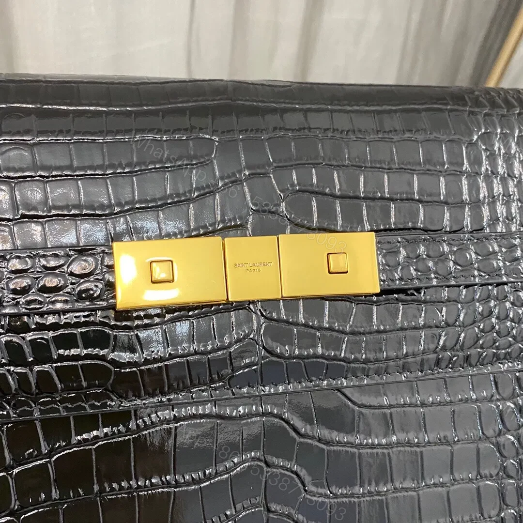 View 3 of Saint Laurent Manhattan Crocodile-Embossed Shoulder Bag