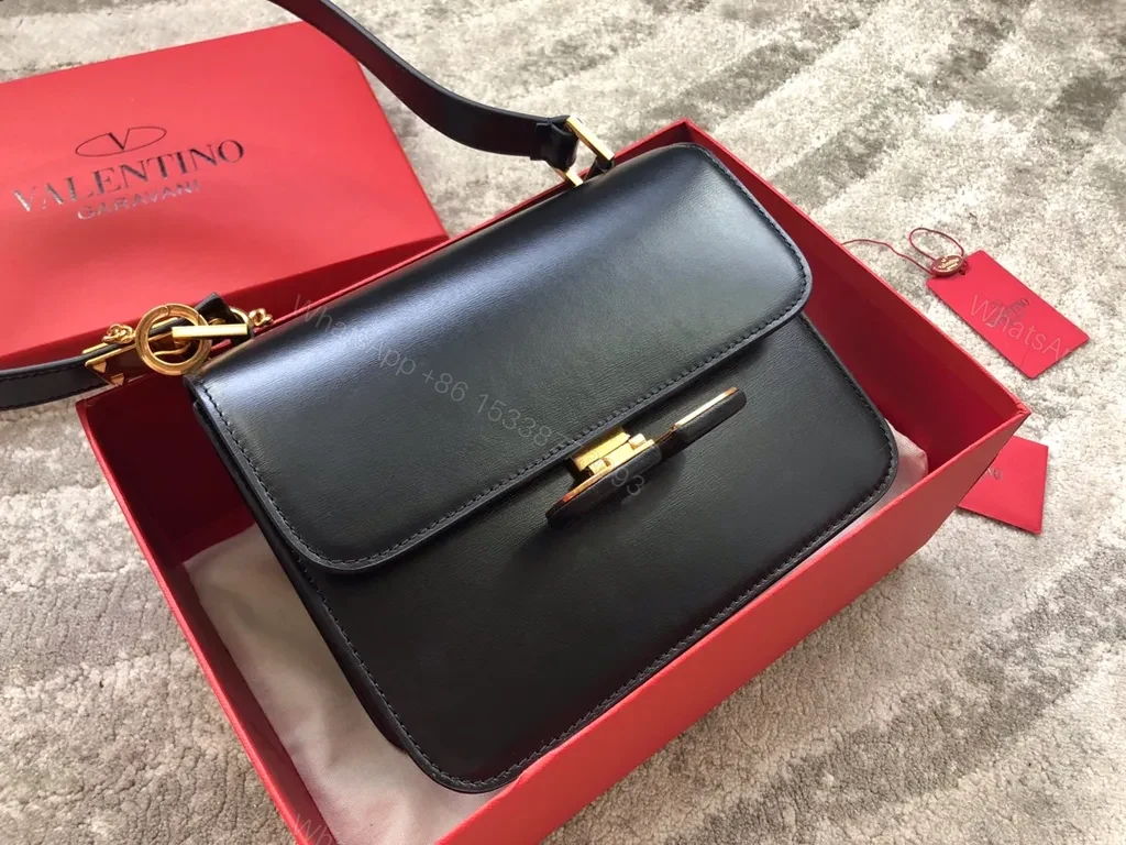 View 4 of Chic Black Leather Bag: Gold Chain, Valentino-Inspired Luxury Bag