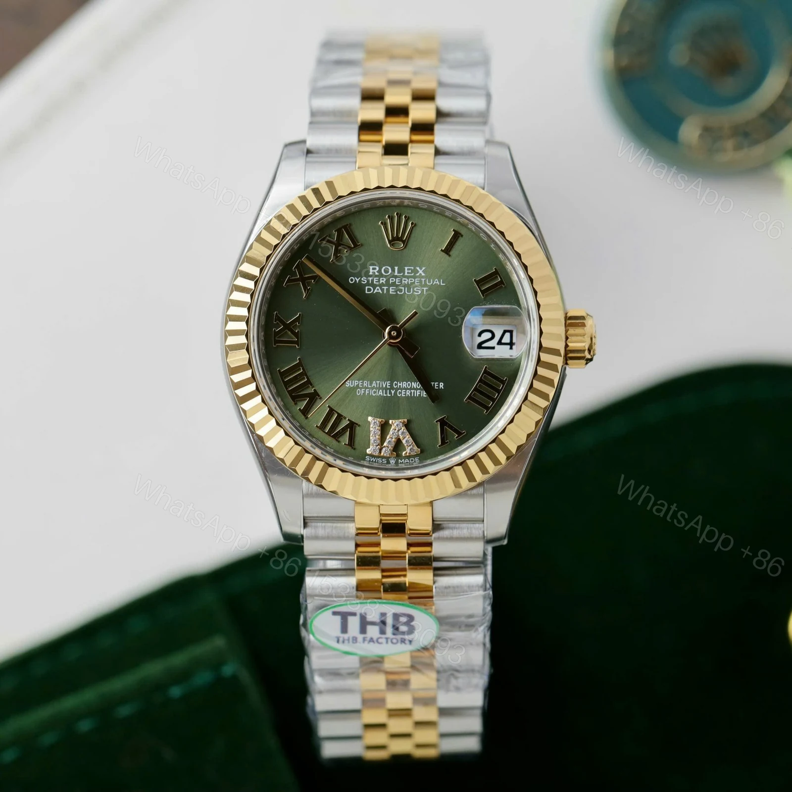 View 2 of Rolex Datejust Olive Green Roman Diamond Dial 126233-0025 36 mm