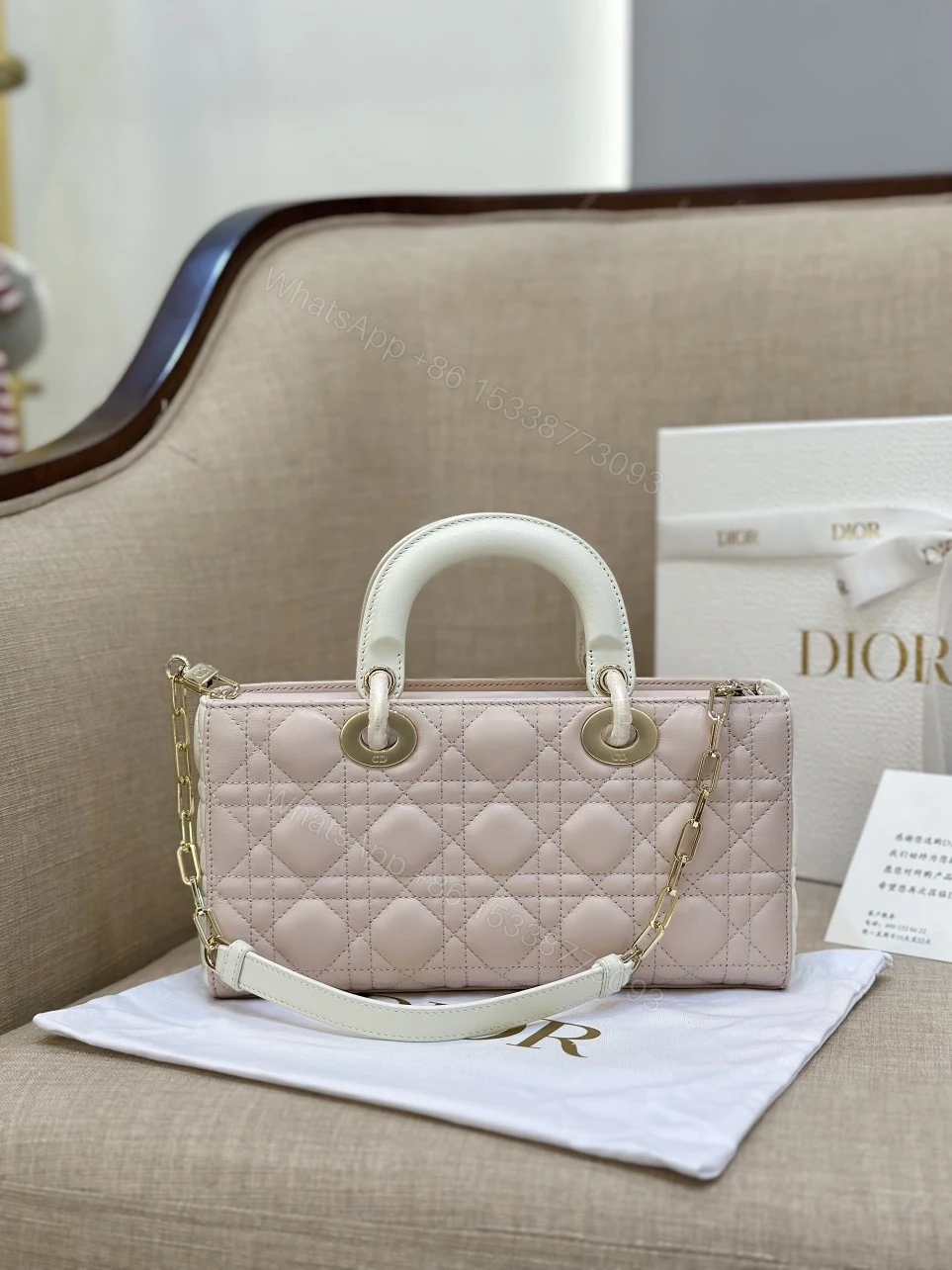 View 3 of Dior D-Joy Women’s Handbag Pink Cowhide 26cm