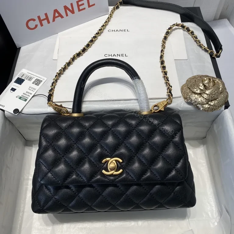 View 8 of Black Quilted Lambskin Flap Bag - Gold CC Hardware, Crossbody Style