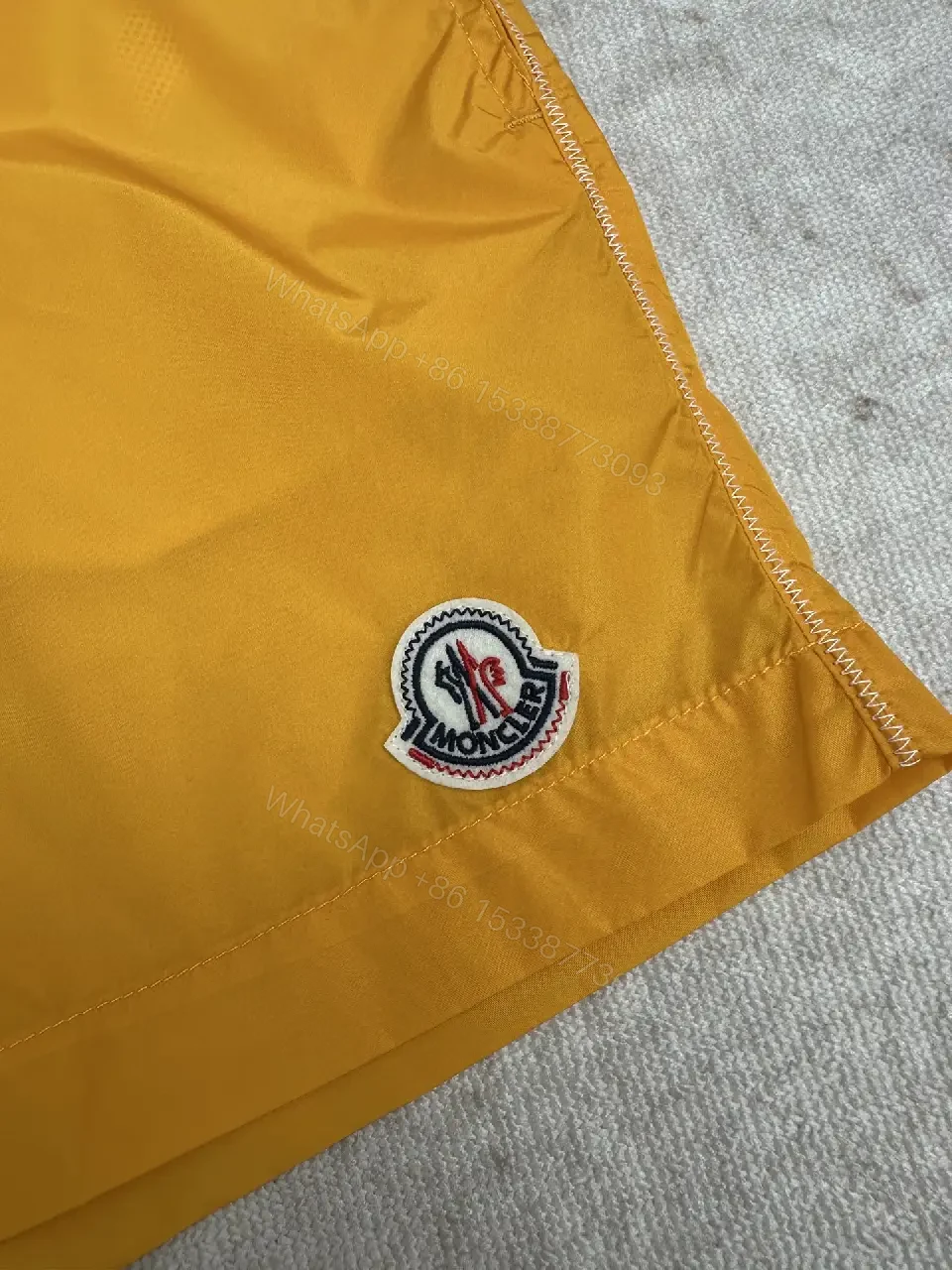 View 3 of Yellow nylon swim shorts with drawstring and logo patch for everyday luxury