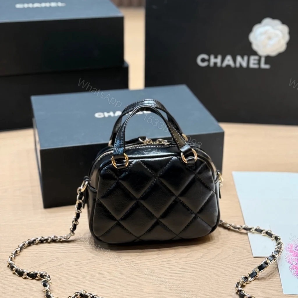 View 8 of Chanel Mini Bowling Bag Shiny And Gold Tone Black 18cm