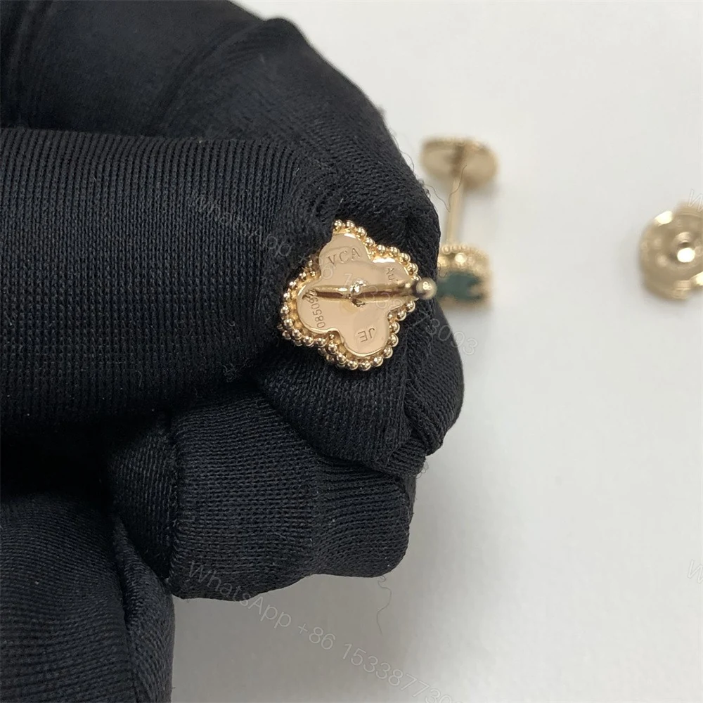 View 3 of VCA Sweet Alhambra Earstuds Malachite Yellow Gold