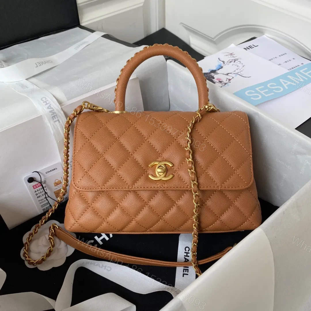 Chanel Coco Brown Leather With Lock Gold Handbags 24cm — view 1