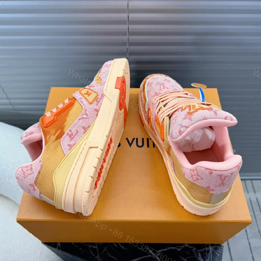 View 9 of Pink Canvas LV-Inspired High-Top Sneakers with Comfort Fit