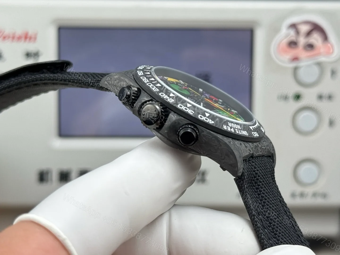 View 7 of Rolex Daytona Carbon Fiber Graffiti Replica 40MM Premium Black Fabric Strap R74-GRAFFITI